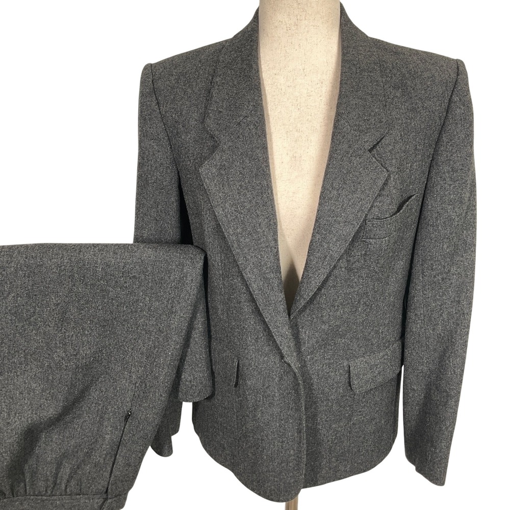 Evan Picone Skirt Suit Womens 10 Gray Neutral Classic Winter Wool 2pc Vintage